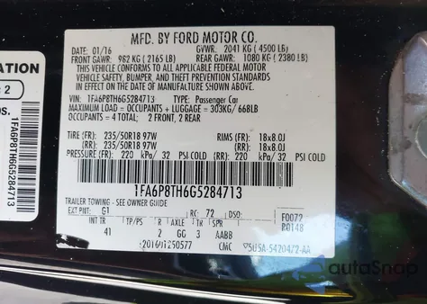 2016 Ford Mustang Ecoboost из США, поврежденный, VIN 1FA6P8TH6G5284713